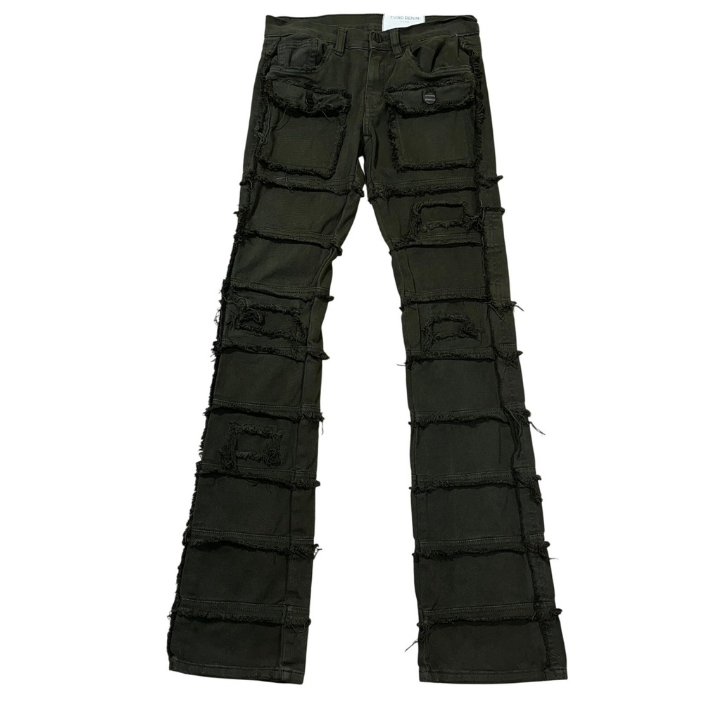 FWRD Denim New York Stacked Olive Green Men's Distressed Cargo Jeans 29x35
